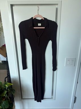 Abercrombie Ribbed Polo Midi Sweater Dress - Brown